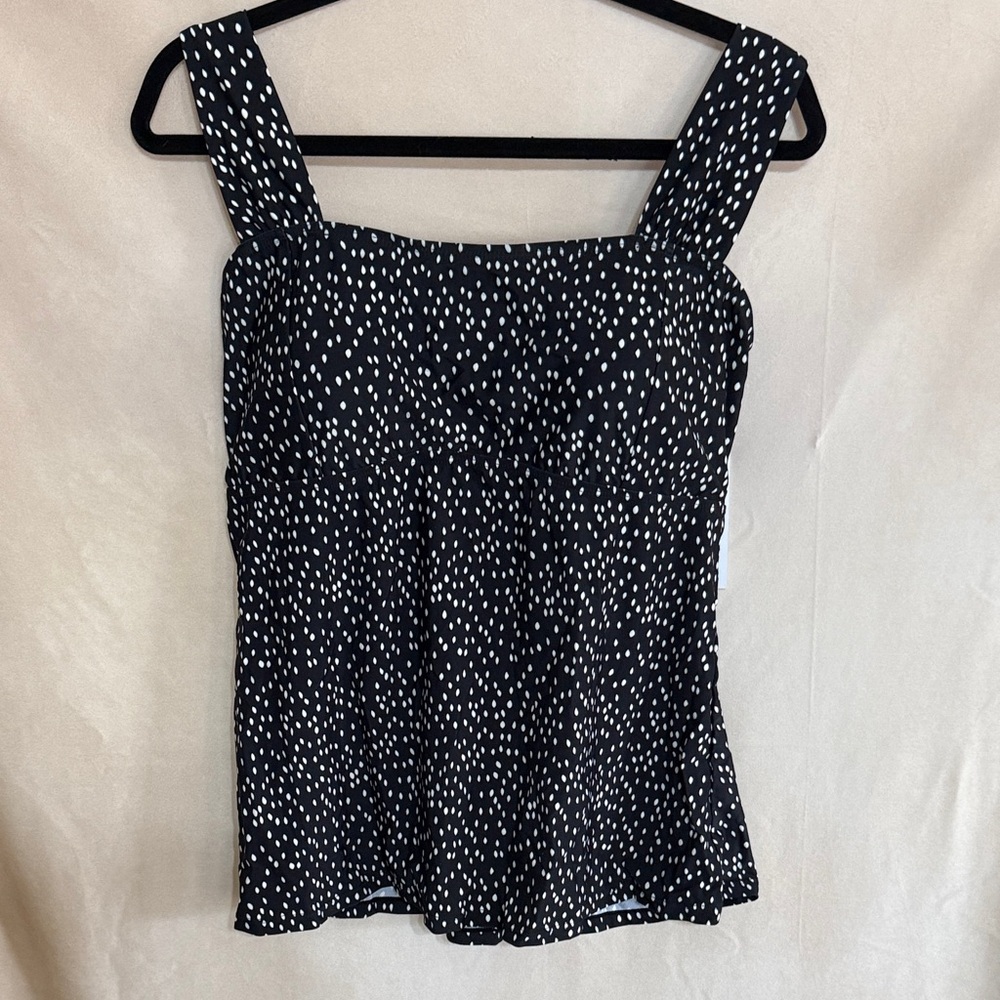 Black Dot Tankini Top w/Tie-back